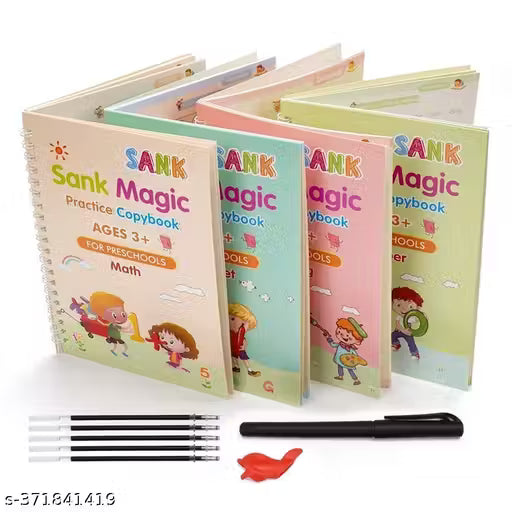 Magic Practice Copybook Set – 4 Handwriting Books with 10 Refills and 1 Grip for Kids