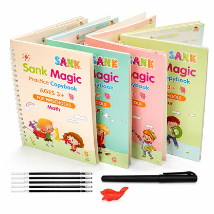 Magic Practice Copybook Set – 4 Handwriting Books with 10 Refills and 1 Grip for Kids