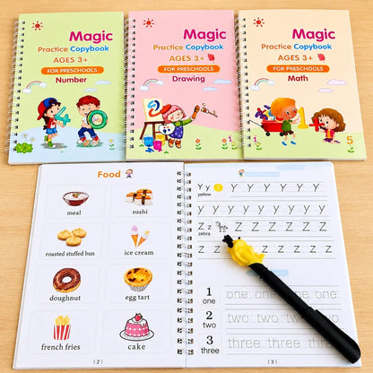 Magic Practice Copybook Set – 4 Handwriting Books with 10 Refills and 1 Grip for Kids